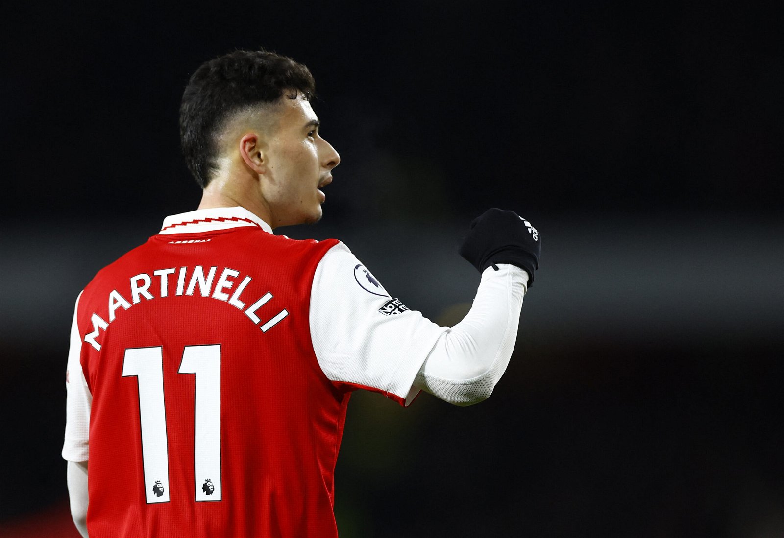 Arsenal's Gabriel Martinelli celebrates scoring their fourth goal