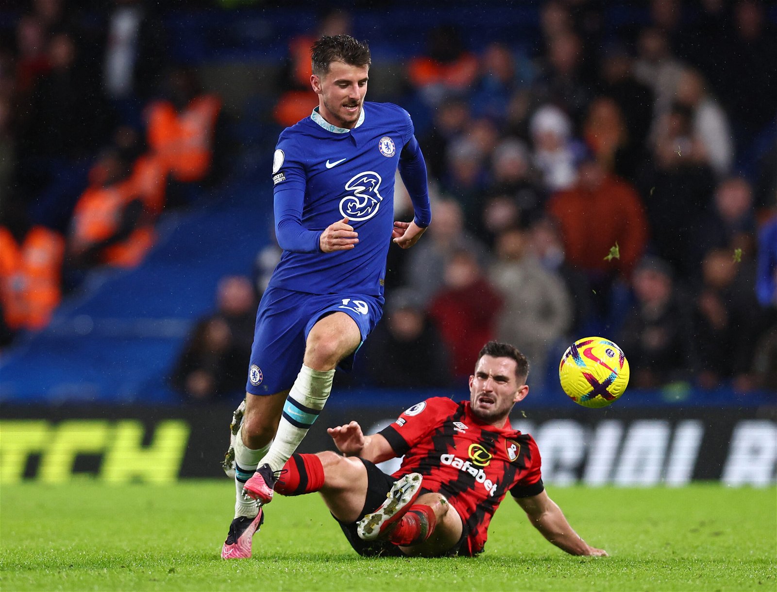 Chelsea's Mason Mount in action with AFC Bournemouth's Lewis Cook