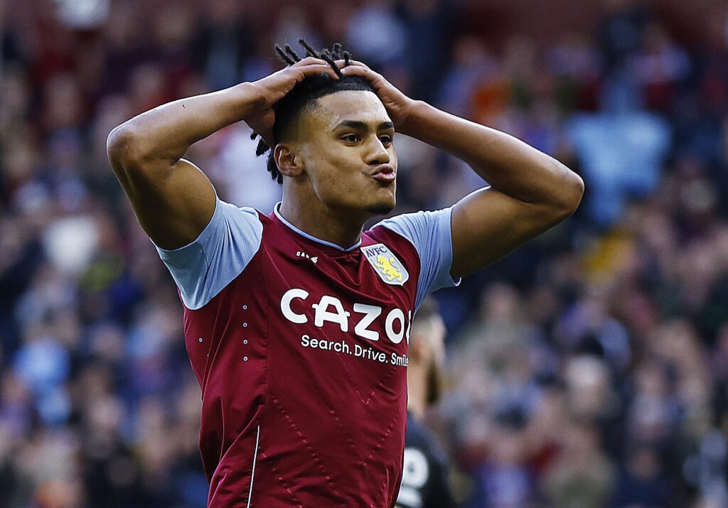 Ollie Watkins reacts after his goal is disallowed after a VAR review