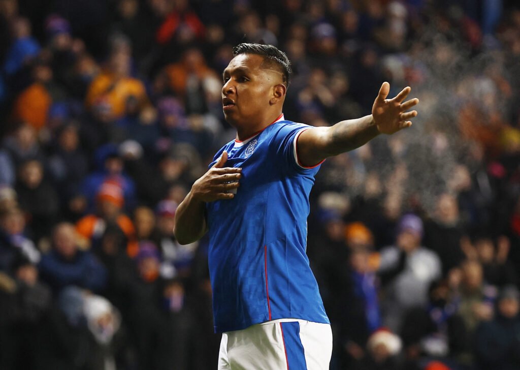 Rangers' Alfredo Morelos celebrates scoring their third goal