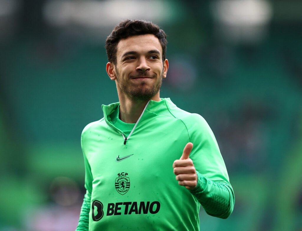 Sporting CP's Pedro Goncalves during the warm up before the match